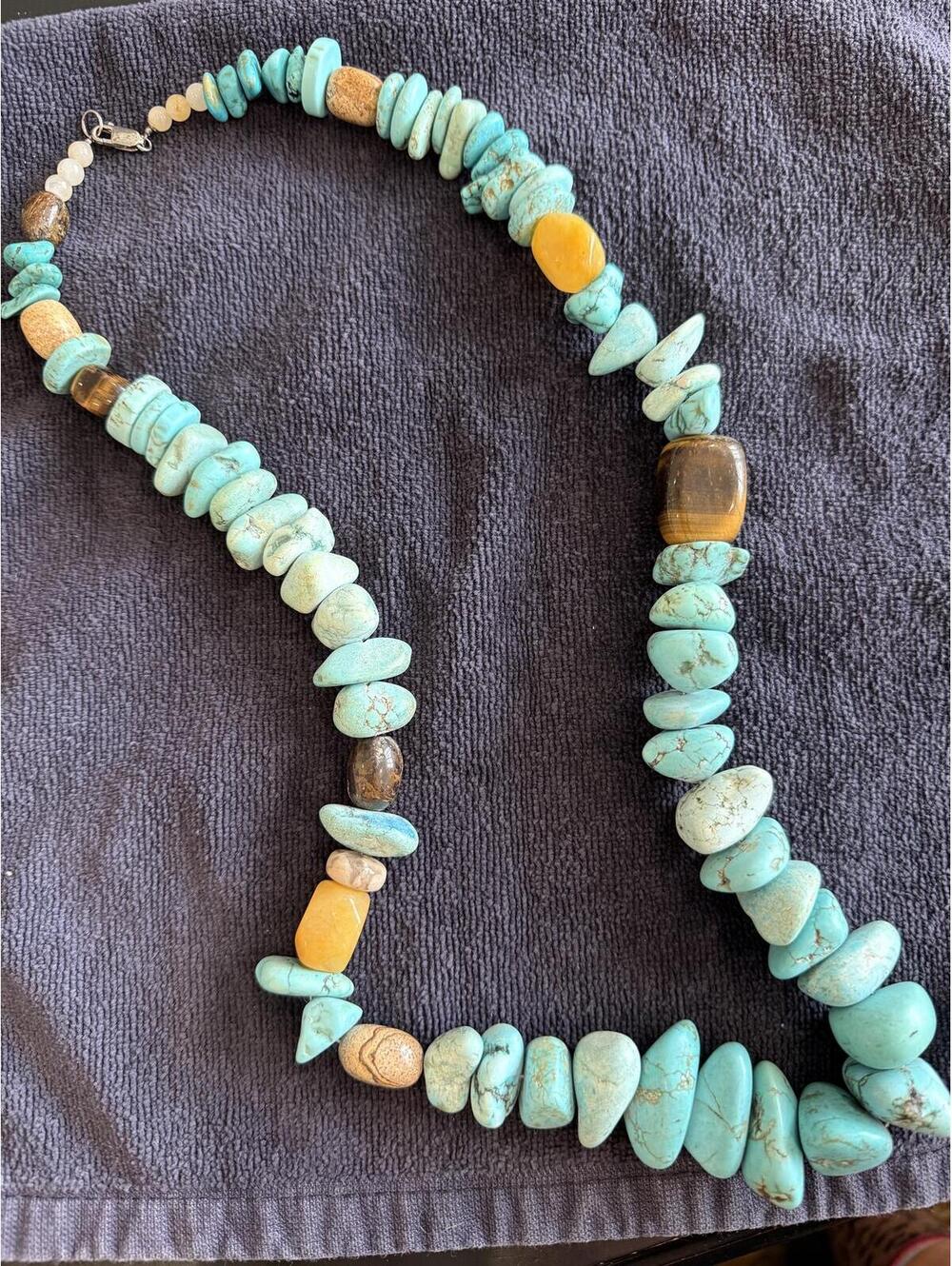 Chunky Turquoise & Multi-Gemstone Statement Necklace-925